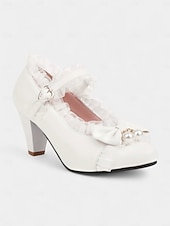 preiswerte Retro-Stil der 1950er Jahre-Rote Mary-Jane-Pumps für Damen mit Schleife und Perlenverzierung – eleganter Lolita-Stil der 1950er Jahre, perfekt für Weihnachtsfeiern, formelle Anlässe und besondere Gelegenheiten.