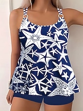 abordables Tankinis-Femmes Maillots de Bain 2 pièces Shorts Maillot de bain Dos nu Vacances Tenues de plage Fleuri Graphique Col rond Sans manches Maillots de bain