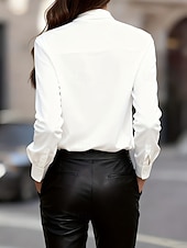 abordables Blouses Élégantes-Femmes Chemise Elegant Habillé Haut en satin Froncé À lacets Boutons Couleur Unie Uni Élégant ancien Dames manche longue Col Croisé Hauts Réguliers Quotidien Travail Fête Blanche Automne Hiver