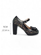 cheap 1920s &amp; Gatsby Era-Women's Red Glitter Mary Jane Heels with Heart Buckle and Bow Detail - Festive Christmas Style, Perfect for Holiday Parties, New Year Celebrations and Formal Occasions