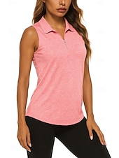 economico Camicia Donna-Per donna Tinta unita Maglietta sportiva Polo da golf Maglia da tennis Senza Maniche Cerniera Alta elasticità Traspirante Tennis Golf Corsa Collo ripiegato Collo con zip Maglietta Top Rosso Viola