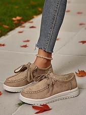 abordables Femmes-Chaussures rouges décontractées à lacets pour femmes - mocassins plats souples et antidérapants, chaussures confortables au quotidien pour Noël, le shopping et les voyages