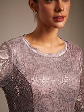 olcso Sifonruhákk-Női Midi ruha Sifon ruhák Elegáns Estély Esküvői vendég Flitter Csipke Normál Tömör szín Háromnegyedes Terített nyak Arcpír rózsaszín