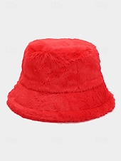 economico Cappelli da donna-Cappello da pescatore natalizio da donna in pelliccia sintetica, morbido e accogliente, disponibile in più colori: regalo perfetto per le feste