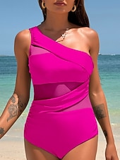 levne Jednodílné plavky-Dámské jednodílné plavky nabírané monokini síťové kontrola břicha vysoký pas štíhlé bez zadního dílu elegantní plážové oblečení v jednobarevné variantě halter krk bez rukávů