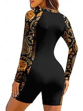 Недорогие Рашгард One Pieces-Жен. Рашгард Купальный костюм Бойлег Цветочный принт Огурцы Застегнуться Съёмные вставки Передняя молния УФ-защита от солнца UPF50+ Ультралегкий (UL) Длинный рукав Купальники Рашгард