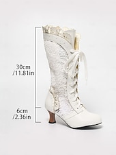 cheap Victorian &amp; Edwardian-Women's White Lace-Up Vintage Lace Boots with Heel – 1920s Elegant Victorian Style, Perfect for Formal Events, Weddings and Vintage Fashion Lovers