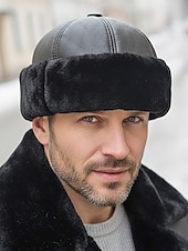 billige Herrehatter-Herre vinterlue med pelsfôr i kunstskinn – varm, stilig og komfortabel for kaldt vær – perfekt for utendørsaktiviteter og hverdagsbruk