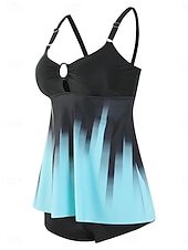 お買い得  タンキニ-ウィメンズ タンキニ 2ピース 水着 ショーツ お腹引き締め ハイウエスト スリム バックレス バケーション ビーチウェア グラデーション Uネック ノースリーブ 水着