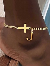 abordables Pulsera de mujer-Tobillera personalizada para mujer en acero inoxidable con dijes de letras del alfabeto, diseño de cruz y letras, ideal como regalo de Navidad. Disponible en 26 letras.