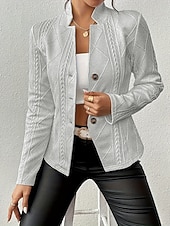 abordables Blazers y Trajes-Mujer chaqueta Cómodo Transpirable Bolsillo Casual Plano Oficina Calle Casual Ropa Cotidiana Botonadura Simple Regular Escote Chino Ajuste regular Manga Larga Ropa de calle Blanco Rosa Albaricoque