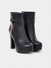 お買い得  プラットフォームブーツ-ラインストーンのディテールが施されたレディースのブラックアンクルブーツ。フォーマルなシーン、パーティー、夜のお出かけにぴったりのシックなイブニングスタイルのプラットフォームブーツ。