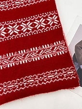 preiswerte Schals für Damen-Weihnachtsstrickschal mit Schneeflockenmuster für Damen – aus Acryl, festliches rot-weißes Muster, perfekt für Winterfeiertage und Weihnachtsfeiern