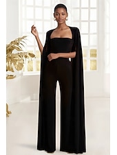 preiswerte Overalls für Mütter-Overalls Bodenlang Wickelkleid Brautmutterkleid Ärmellos Trägerlos Elegant Einfach Formell Hochzeitsgast Formeller Abend Stretchstoff mit Blume Einfarbig