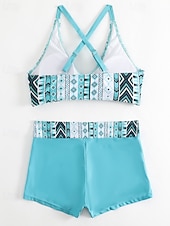 cheap Tankinis-Women's Swimwear 2 Piece Shorts Swimsuit Backless Vacation Beach Wear Geometic V Neck Sleeveless Bathing Suits