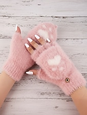 preiswerte Handschuhe für Damen-Damen-Fingerhandschuhe aus flauschigem Strick mit Katzenpfotenmuster – weicher Plüschstoff, in verschiedenen Farben erhältlich, perfekt für Winter und Freizeit.