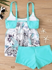 baratos Tankinis-Tankini Feminino de Biquíni 2 Peças com Cintura Alta Controle de Barriga Cintura Alta Slim Costas Nuas Roupas de Praia de Férias Gráfico Floral com Decote U Sem Mangas