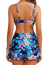 Χαμηλού Κόστους Σετ μπικίνι-Γυναικείο μπικίνι 2 τεμαχίων μαγιό ρυχιές με φούστα palm skirt slim ανοιχτή πλάτη διακοπές παραλία φλοράλ V λαιμό αμάνικο μαγιό