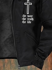 economico felpe 3d da uomo-Per uomo Felpa con cappuccio a zip intera Giacca in Pile Felpa con cappuccio in pile Nero Con Cappuccio Lettera Croce Tasca Stampato Sport &amp; Outdoor Casuale Quotidiano Poliestere Streetwear Retr