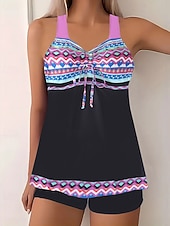 abordables Tankinis-Femmes Maillots de Bain 2 pièces Shorts Maillot de bain Dos nu Vacances Tenues de plage Graphique Col rond Sans manches Maillots de bain