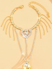 Χαμηλού Κόστους Γυναικείο βραχιόλι-Γυναικείο βραχιόλι με αλυσίδα σε σχήμα καρδιάς και χρυσό στρας - κομψός συνδυασμός βραχιολιών με κρυστάλλινο δαχτυλίδι για πάρτι, γάμους και βραδινές περιστάσεις