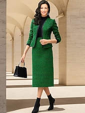 economico Lunghezza del tè-Abito a Colonna a Due Pezzi Lunghezza Tè Abito da Festa Abito da Cocktail Abito da Sposa O-Line Abito per la Madre della Sposa Maniche Lunghe V Neck Elegante Vintage Formale da Festa con Colore Blocco