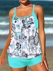 baratos Tankinis-Tankini Feminino de Biquíni 2 Peças com Cintura Alta Controle de Barriga Cintura Alta Slim Costas Nuas Roupas de Praia de Férias Gráfico Floral com Decote U Sem Mangas