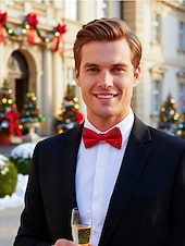 Χαμηλού Κόστους Ανδρικές γραβάτες &amp;amp; παπιγιόν-Χριστουγεννιάτικο παπιγιόν από πολυεστέρα για άνδρες με σχέδια χιονονιφάδας και δέντρου για χριστουγεννιάτικα πάρτι, κόκκινες, πράσινες και μπλε σκούρες επιλογές