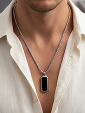 halpa Miesten korut-Miesten ruostumattomasta teräksestä valmistettu riipuskaulakoru – mustasta onyksista valmistettu kuusikulmainen muotoilu, tyylikäs ketju, täydellinen sekä rentoon että juhlavaan käyttöön.