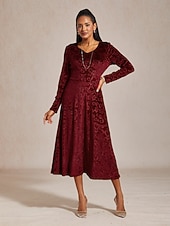 levne Boho šaty-Vánoční dámské midi šaty pouzdrové šaty sametové šaty s paisley vzorem elegantní párty svatební host sváteční grafický dlouhý rukáv výstřih do V vínové jaro podzim zima