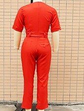 Χαμηλού Κόστους casual ολόσωμες φόρμες-Γυναικεία Φόρμες Ενεργό Συμπαγές Χρώμα Μισό μανίκι Λαιμόκοψη V Τσέπη Κουμπιά Διακοπές Δουλειά Κανονικό Θαλασσί Λευκό Ανθισμένο Ροζ Άνοιξη