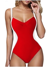 Недорогие Монокини-Купальник для женщин цельный с эффектом похудения цветной монокини плавки контролем живота высокой талией стройный без спинки элегантный для отдыха цветной блок V-образный вырез без рукавов