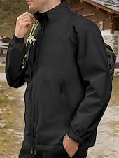 abordables chaqueta deportiva-Hombre Chaqueta al aire libre Chaqueta para senderismo Vacaciones Diario Resistente al Viento Mantiene abrigado Bolsillo Otoño Invierno Plano Moda Clásico Escote Chino Regular Amarillo Claro Negro