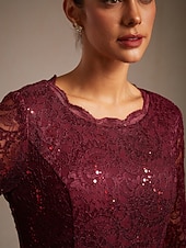  Dámské Midi šaty Áčkové šaty Elegantní Večerní oslava Svatební host Krajka Běžný Pevná barva 3/4 délka rukávu Tričkový Fialová