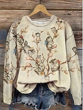 economico Animali Tops-Per donna Felpa Pullover Patchwork Grafico Animale Casual Manica Lunga Girocollo Top Regolari Casuale Streetwear Abbigliamento Quotidiano Giallo Vino Beige Autunno Inverno