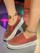voordelige Damessneakers-Dames instapsneakers met glitter en studs - glinsterende platformschoenen met strass-versiering voor uitgaansgelegenheden, feesten en clubwear &amp;feestelijke outfits
