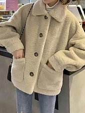 voordelige Jassen-Dames Winterjas Fleecejack Teddy jas Comfortabel Zak Elegant Actief leuke Style Dagelijks Effen Kleur Formeel Buiten Huis Lahja Kort Strijkijzer Ruim Passend Lange mouw bovenkleding Abrikoos Lente