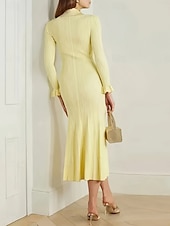 economico Abiti in maglia-Per donna Abito maxi Tubino Casual Quotidiano Vestibilità regolare Semplice Manica Lunga Collo a V Nero Bianco Giallo Primavera Autunno Inverno