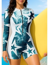 levne Rash guardy One Piece-Dámské Ochrana proti vyrážce Plavky Boyleg Geometrický Zapni Vyjímatelné vycpávky Přední zip UV ochrana proti slunci UPF50+ Ultra lehký (UL) Dlouhý rukáv Plavky Ochrana proti vyrážce Surfován