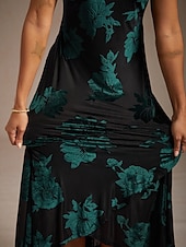 Χαμηλού Κόστους Λουλουδένιο Φόρεμα-Γυναικεία Μακρύ φόρεμα Φόρεμα σε ευθεία γραμμή Κομψό Επισκέπτης γάμου Ημερομηνία Ασυμμετρικό Φλοράλ Αμάνικο Στρογγυλή Ψηλή Λαιμόκοψη Πράσινο του τριφυλλιού