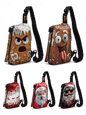 cheap Graphic Print Bags-Men's Christmas Sling Bag - Multiple Fun Patterns, Santa, Reindeer &amp; Gingerbread Designs, Adjustable Strap, Perfect for Holiday Gifts, Casual Wear and Festive Occasions.