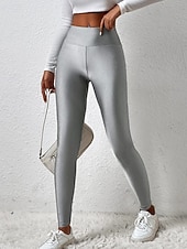 billige Vanlige leggings-Dame kinesisk Leggings Gatemote Fritid Full lengde Middels midje عادي Elastisk midje Skinnende Metallisk Bekvem Elastisk Daglig utendørs Feriereise Sølv Kamel Svart kaffe Høst Vinter Løstsittende