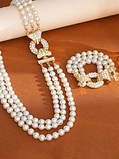 abordables Mariage ACC-collier de perles à plusieurs rangs pour femme &amp;Ensemble de bijoux en strass - élégant collier et bracelet multi-rangs pour les fêtes et le réveillon du Nouvel An &amp;événements spéciaux en soirée