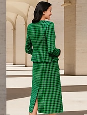economico Lunghezza del tè-Abito a Colonna a Due Pezzi Lunghezza Tè Abito da Festa Abito da Cocktail Abito da Sposa O-Line Abito per la Madre della Sposa Maniche Lunghe V Neck Elegante Vintage Formale da Festa con Colore Blocco