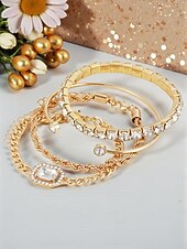 ieftine Nuntă ACC-Set de brățări aurii cu strasuri pentru femei - brățări cu lanț de cristale multistrat pentru petreceri glam, ieșiri în oraș&amp;amp;accesorii pentru ocazii speciale