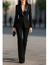 Недорогие Женские костюмы-Жен. Костюмы-2 Брючные костюмы Официальные Свадебный гость Стретч-креп Элегантный стиль Простой На каждый день Длинный рукав В пол До щиколотки Прямоугольный Застегнутый фронт