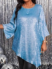 abordables T-shirt uni-Nouvel An Femmes Chemise ancien Tropical Élégant Hauts Longs robe demoiselle d honneur Tenue de soirée Fête Rose Claire Rouge Bleu Roi Bleu Ciel Dorée Automne Hiver