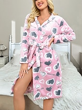 tanie Dzień Zakochanych Sen &amp; Lounge-Damskie Szata Codzienny Wygoda Serce Panterka Wiązanie Dom Codzienny Długi rękaw W serek Niebieski Biały Rumiany róż Brązowy Szary Wiosna Jesień Zima Regularny