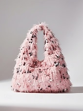 economico Clutch e borsette da sera-borsa da donna in pelliccia sintetica con paillettes: design scintillante e luccicante con materiale morbido, disponibile in due misure, perfetta per feste serali e occasioni speciali