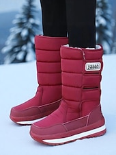 preiswerte Schnee- und Winterstiefel-Burgunderrote, wasserdichte Damen-Winterstiefel mit Kunstfellfutter – stylische Schneestiefel mit verstellbaren Riemen für Komfort und Wärme, perfekt für kaltes Wetter, Winteraktivitäten im Freien und Skiurlaube